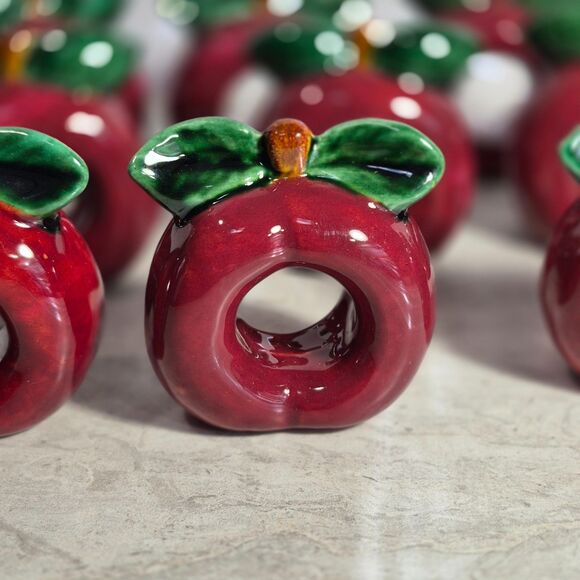 12 Vintage Ceramic Red Apple Napkin Rings, No Chips or Cracks - Picture 9 of 10